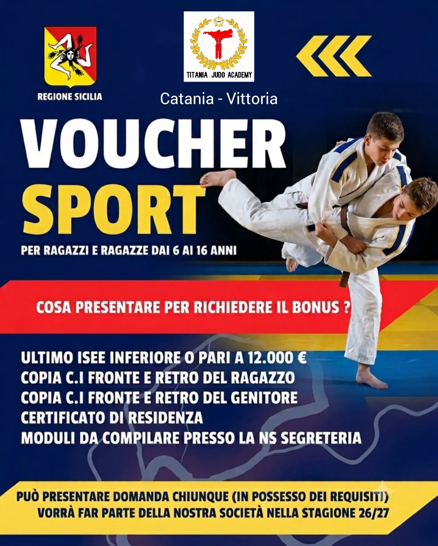 Locandina Voucher Sport Regione Sicilia — Titania Judo Academy Catania e Vittoria